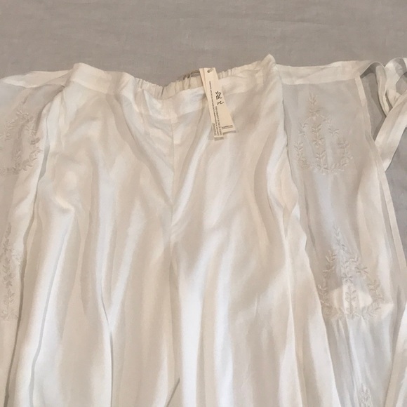 Embroidered Wrap Around Pants White Wide Leg S - Picture 8 of 10